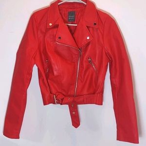 PRIMARK Red Vegan Leather Moto Jacket